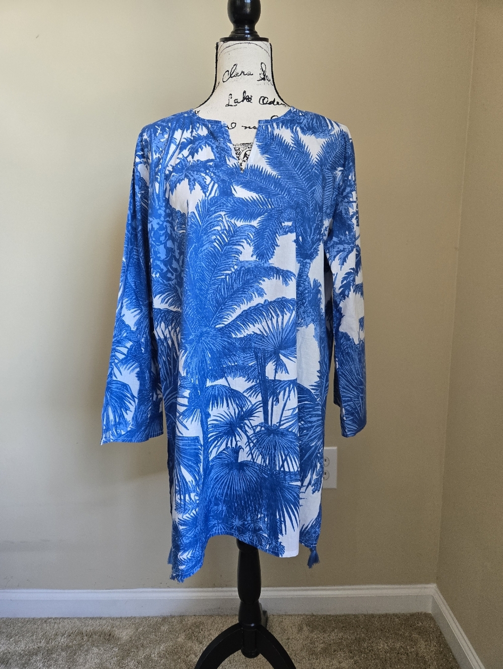 Mary Marshmallow Cover Up Tunic Womens XXL Blue Lightweight Cotton